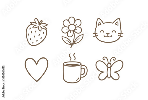 hand drawn cute doodle ink line art style line monochrome monochrome isolated on white background peach horizon (effects): warming fading tinting glowing softening calming