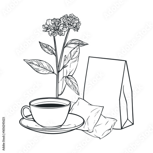 Fresh coffee and sweet treats with flowers for afternoon delight