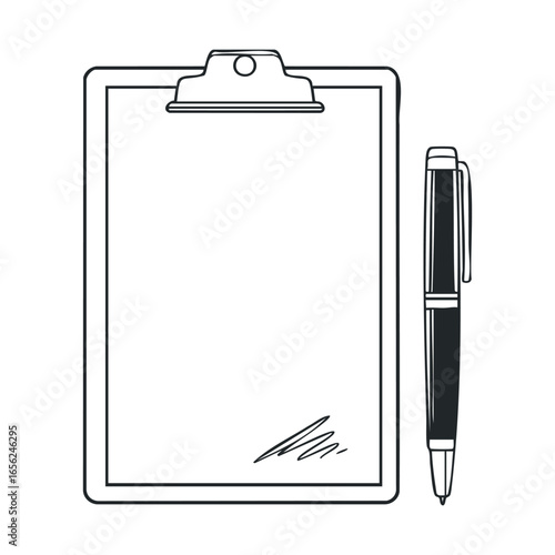 Blank clipboard and pen ready for note taking or brainstorming