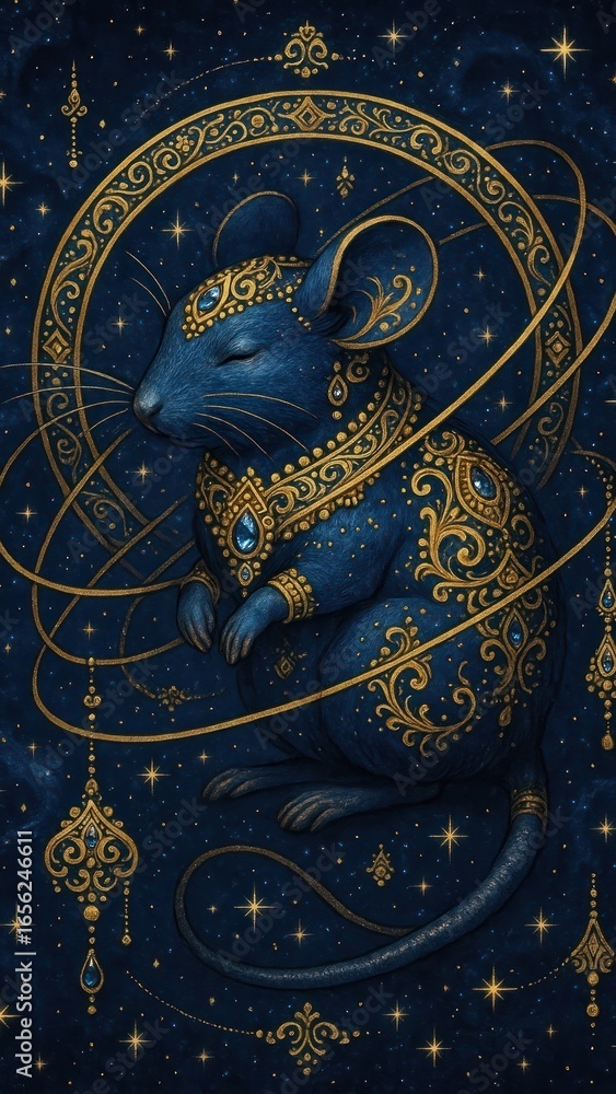 Fototapeta premium Celestial mouse adorned with jewels.
