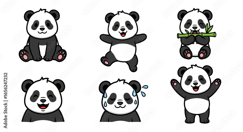 Obraz premium Cute Cartoon Panda Characters with Different Expressions