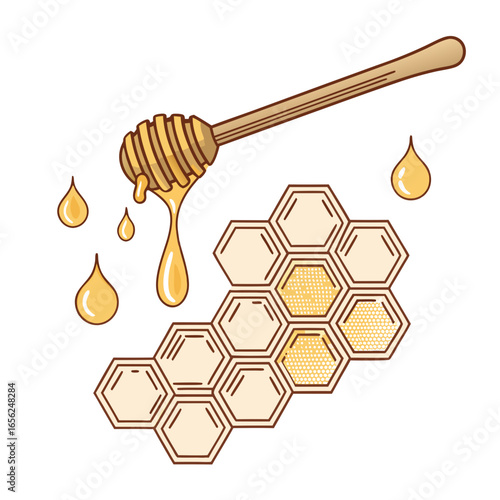 Minimal Honey Dipper Dripping: Abstract Honeycomb Illustration
