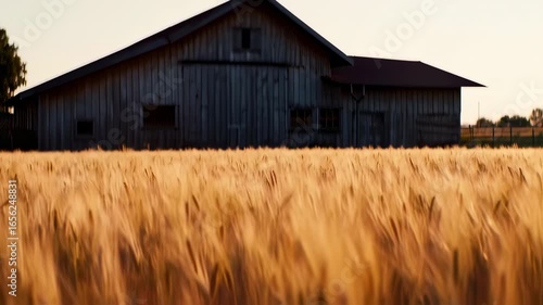 Golden Wheat Field  Barn at Sunset with Agriculture  Farm Life.