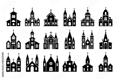 Wallpaper Mural  collection of  church  silhouettes, symbolising faith and spirituality  Torontodigital.ca
