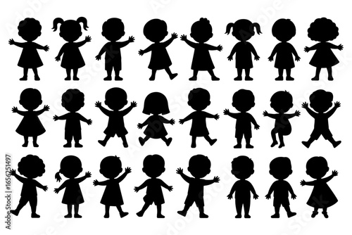  silhouette of children in varying poses of joy and excitement