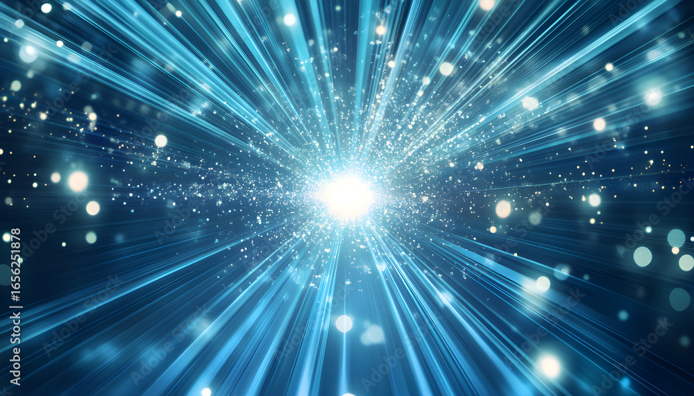 Fototapeta premium Futuristic fiber optic light burst background in blue tones.