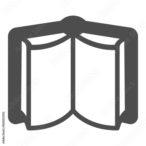 Downward turned textbook solid icon, book festival concept. Vector graphics. Opened hardcover book with pages, reading sign on white background, glyph style icon for mobile or web design.