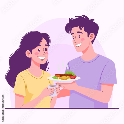 Food and Drink. People Eating and Cooking Vector Illustration