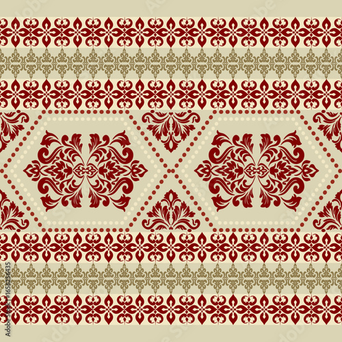Traditional folk embroidery pattern seamless border with ethnic motifs, decorative Ukrainian embroidery pattern design, vintage cross stitch embroidery pattern