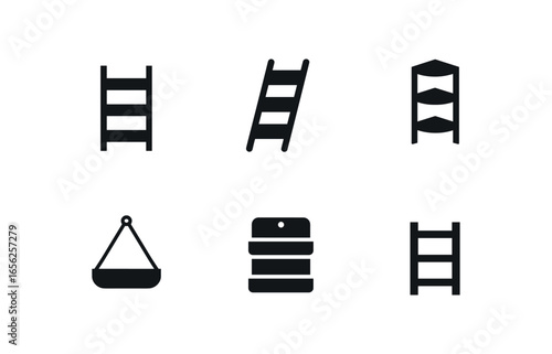 flat black solid icon items isolated on white background tier shelf planter (types): vertical ladder corner hanging freestanding
