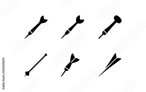 flat black solid icon items isolated on white background dart throw (types): steel soft magnetic blow lawn paper