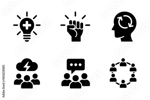 Concept icons for team collaboration and innovative brainstorming in modern business settings