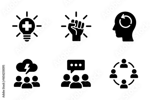Concept icons for team collaboration and innovative brainstorming in modern business settings