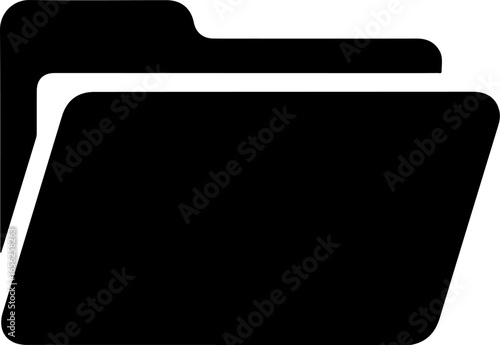 Simple black icon of an open file folder with tab