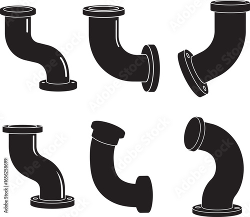 Collection of black pipe fittings in silhouette