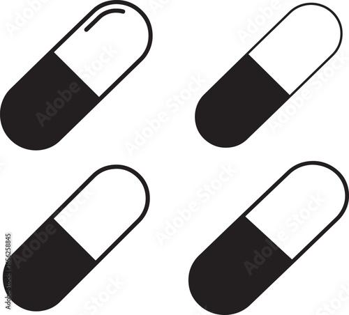 Four medical capsules in a simple black and white silhouette