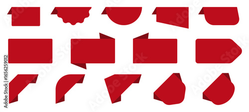 Set of red price sticker, sale or discount sticker, sunburst badges icon. Stars shape with different number of rays. Special offer price tag. Red starburst promotional badge set, shopping labels