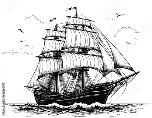 Vintage sailing ship illustration