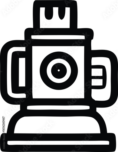 Stylized black and white icon of an ancient mesoamerican deity or mythological creature with distinctive features