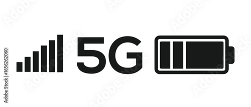 Vector art of 5g network and battery Status icons.