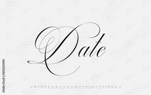 Elegant calligraphy script font with decorative flourishes for wedding invitations and formal events
