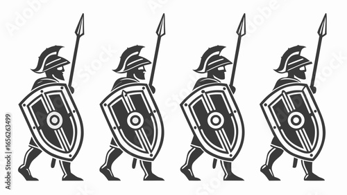 Ancient spartan warriors with spears and shields