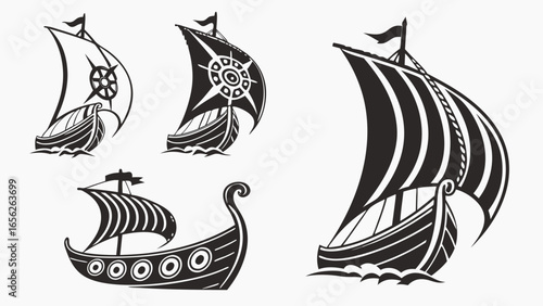 Collection of viking ship with sail