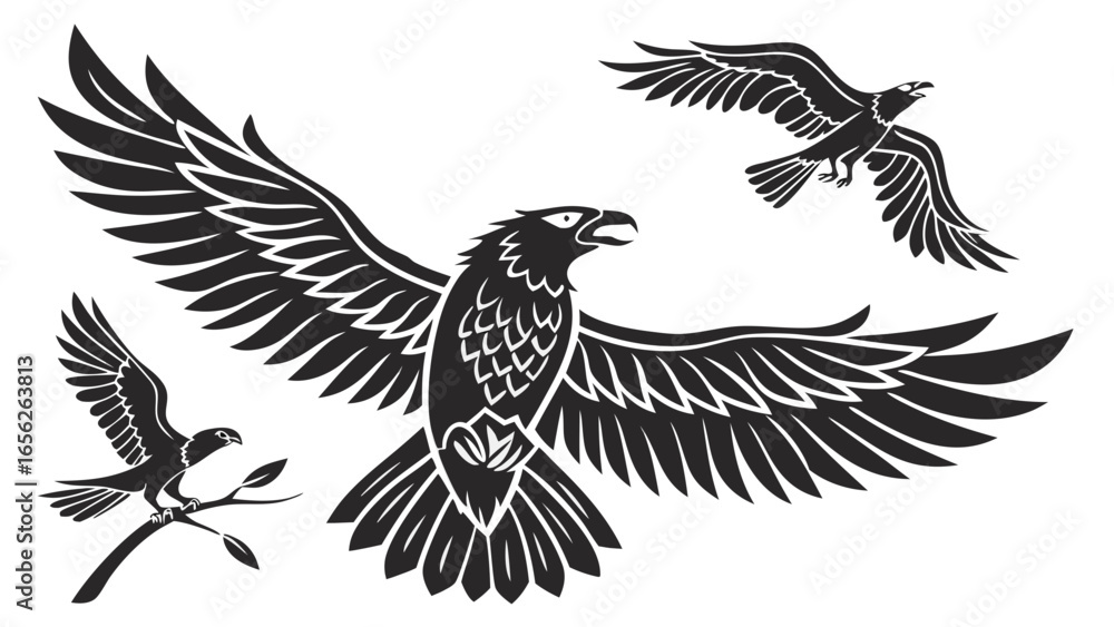 Obraz premium Eagle silhouette flying with open wings