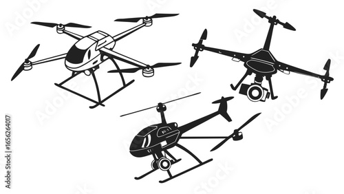 Helicopter and drone silhouettes for your project