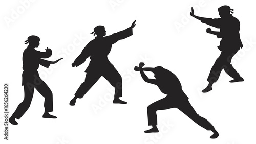 Martial art fighters in different poses