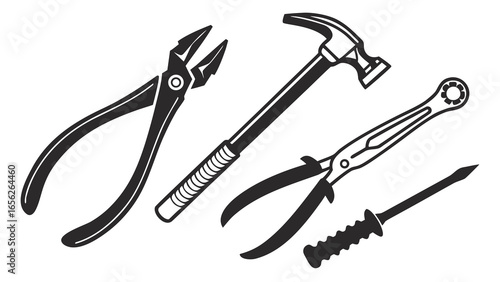 Set of hand tools, including hammer and pliers