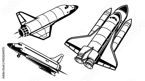 Set of space shuttles, spacecrafts collection