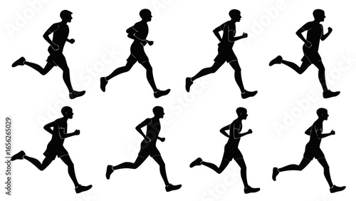Silhouettes of men running