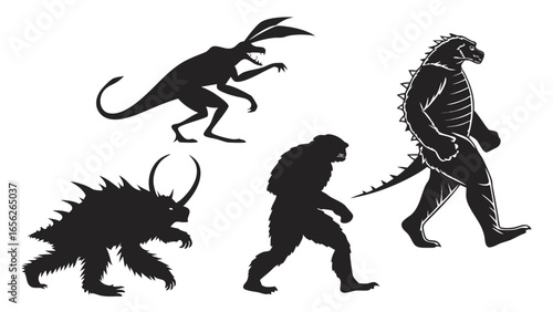 Silhouettes of mythical creatures and monsters