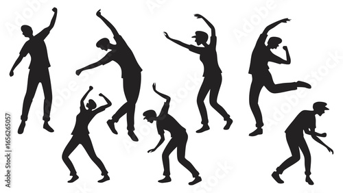 Silhouettes of people dancing and celebrating
