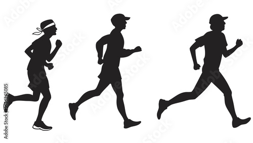 Silhouettes of runners in various poses