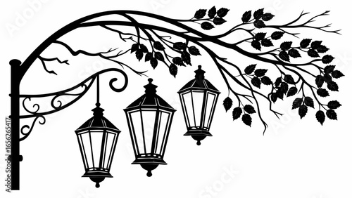 Vintage street lantern with tree branch