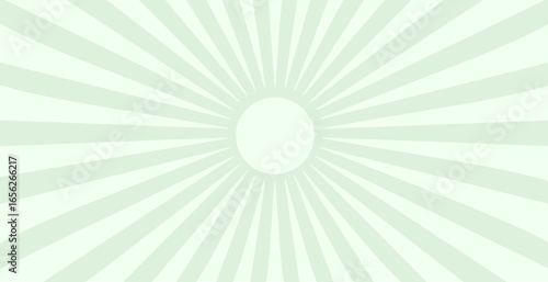 Simple  background with green stripes. Sunburst radial vector.