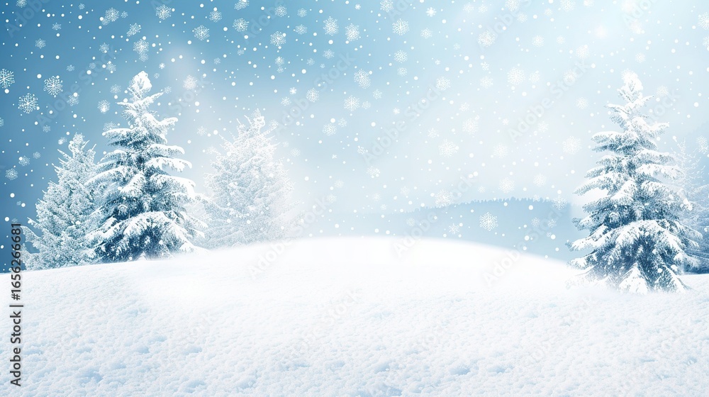 Fototapeta premium Festive Christmas Snow Scene Background with Serene Winter Ambiance