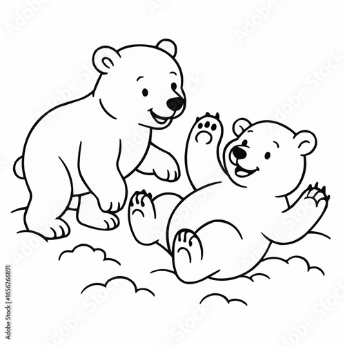 Coloring page for kids - Two playful cartoon bears having fun in a snowy environment  