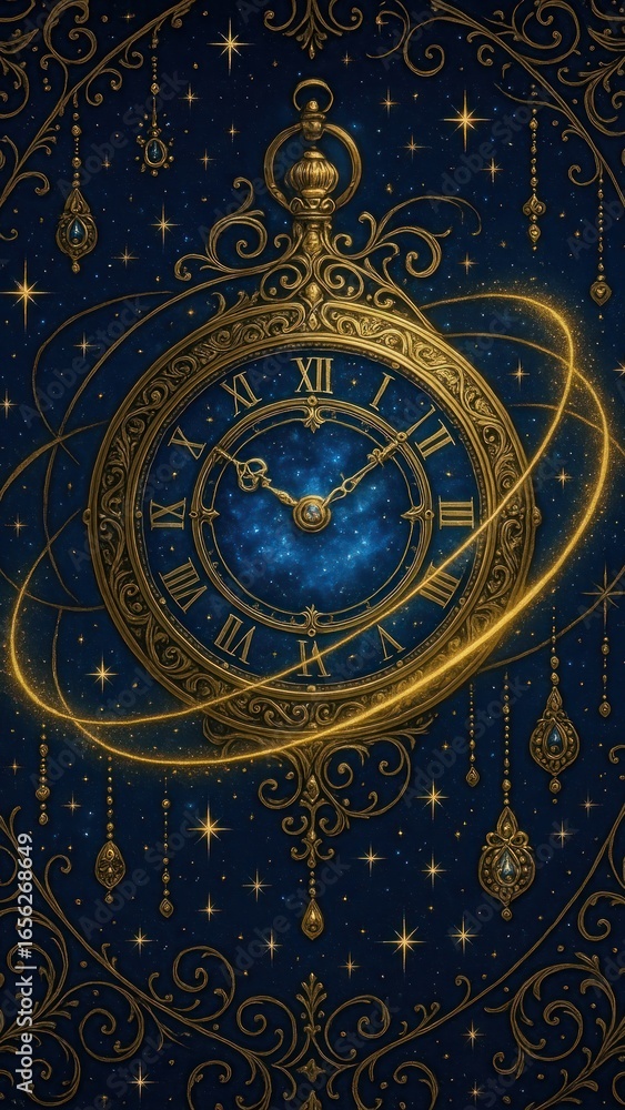 Obraz premium Ornate celestial clock illustration