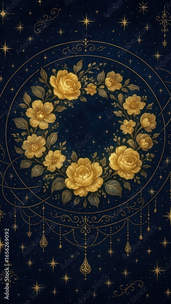 Obraz premium Golden floral celestial elegance