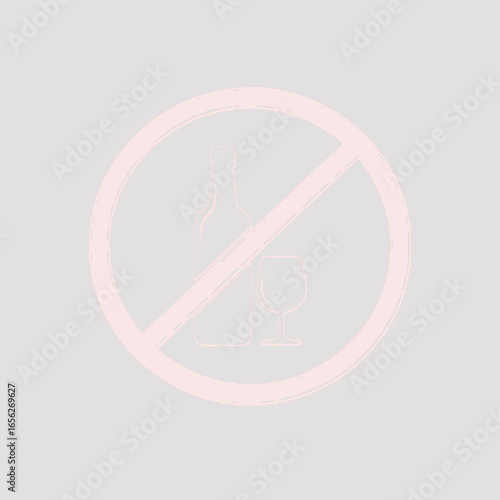 A "no alcohol" sign, showing a bottle and glass inside a red circle with a diagonal line, representing a prohibition on alcoholic beverages.