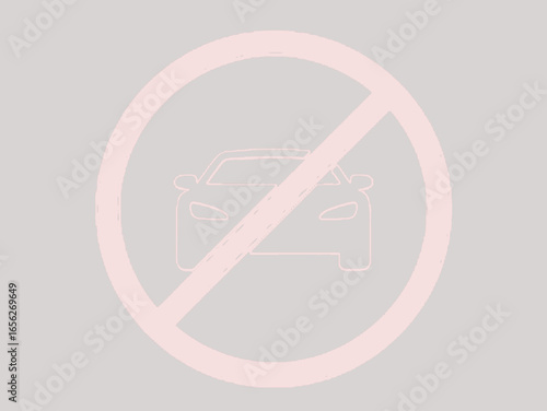 A "no cars" sign, featuring a stylized car inside a red circle with a diagonal line, indicating a prohibition on vehicles.