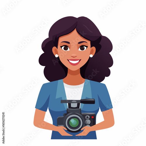 A clean vector icon of a camera operator holding a professional video camera, editable and suitable for film industry branding