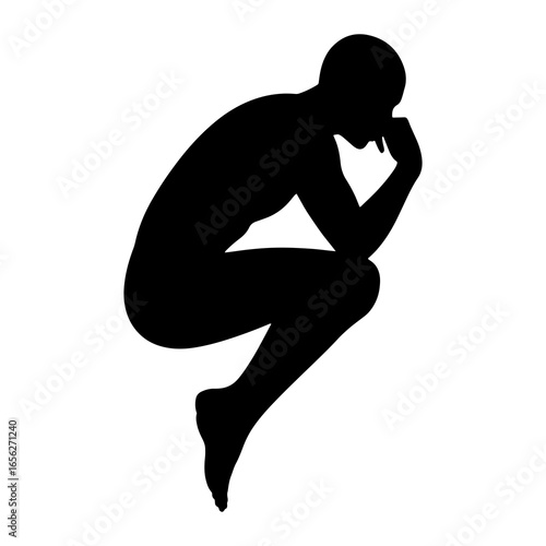Black silhouette of a pensive person thinking contemplation