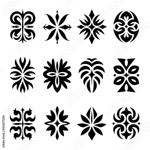 Black tribal ornamental symbols white