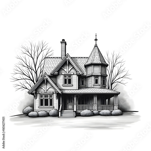 A house  illustration vector style coloring page