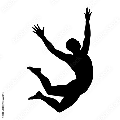 Male dancer leaping with arms raised jumping silhouette