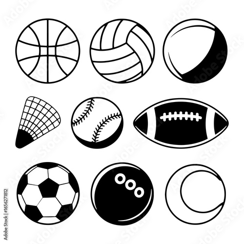 Sports balls and equipment collection basketball volleyball